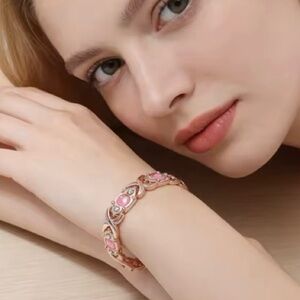 Stunning Rose Gold XOXO Pink Cubic Zirconia Magnetic Therapy Bracelet
